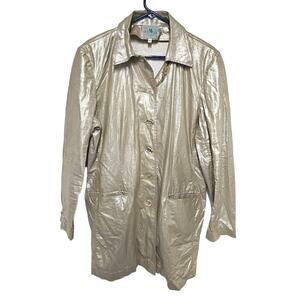 Vintage 80s Nutmeg Metallic Gold Oversized Coat Linen Blend Womens Plus 16 Retro